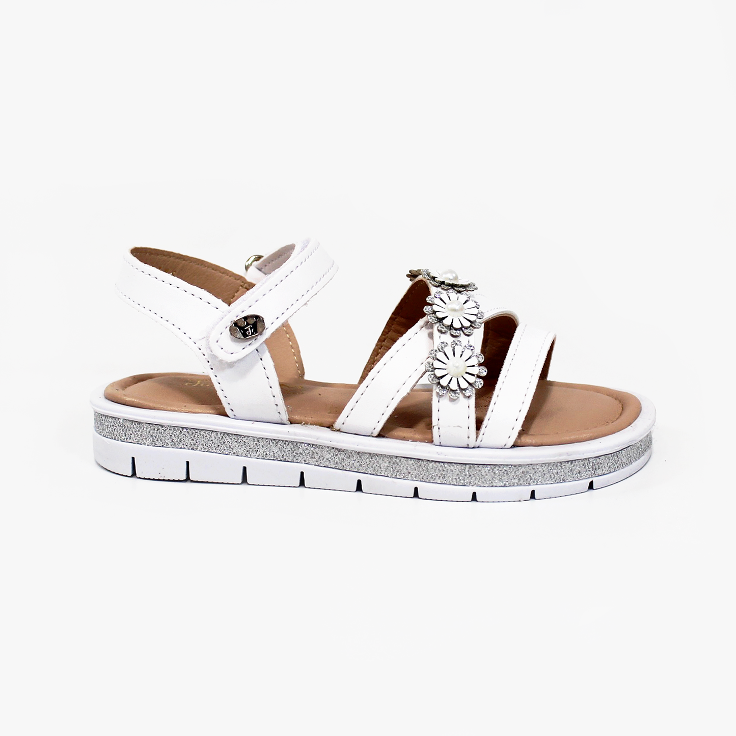 Sandalia de Niña con Flores Blanco con Velcro JAKUNA