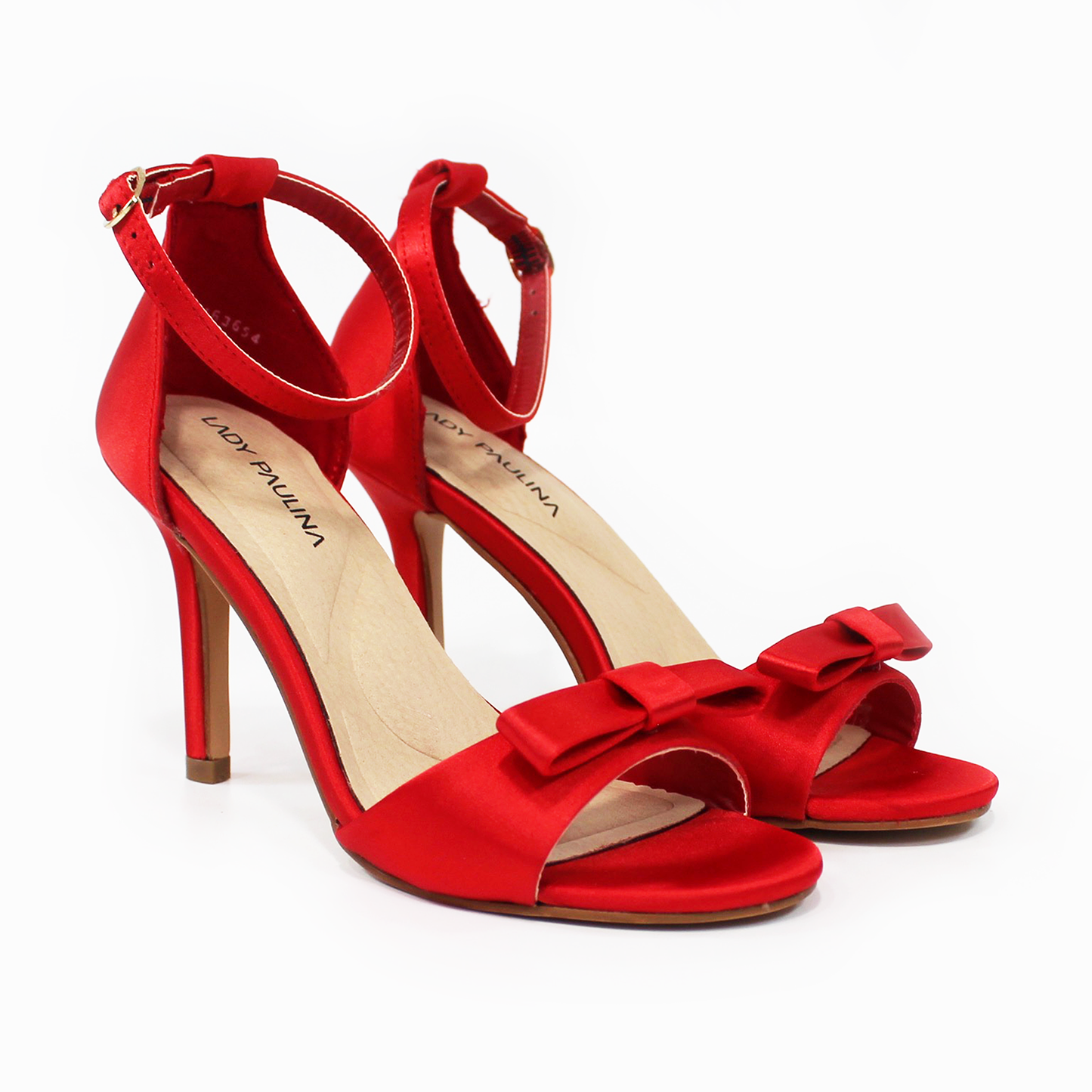 Sandalia de Fiesta Shantung Rojo con Moño Tacón Stiletto de Dama LADY PAULINA