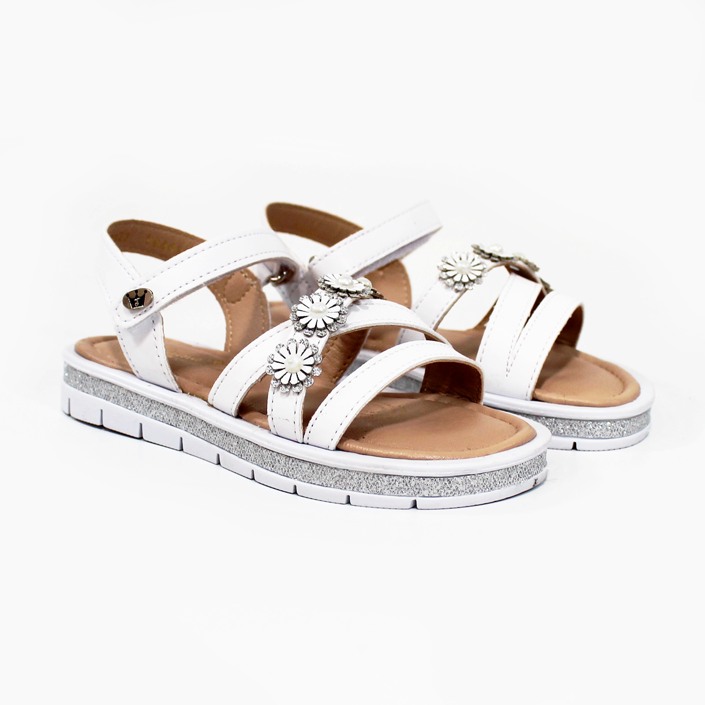 Sandalia de Niña con Flores Blanco con Velcro JAKUNA