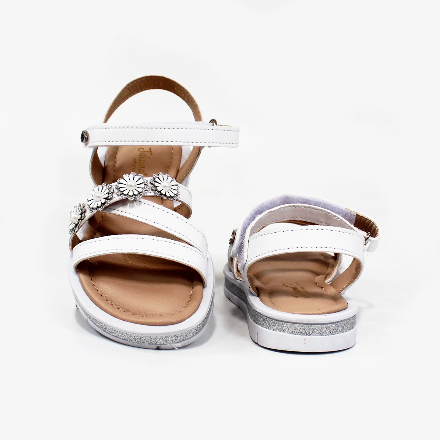 Sandalia de Niña con Flores Blanco con Velcro JAKUNA