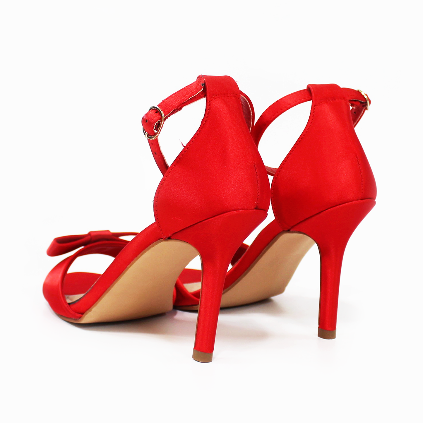 Sandalia de Fiesta Shantung Rojo con Moño Tacón Stiletto de Dama LADY PAULINA