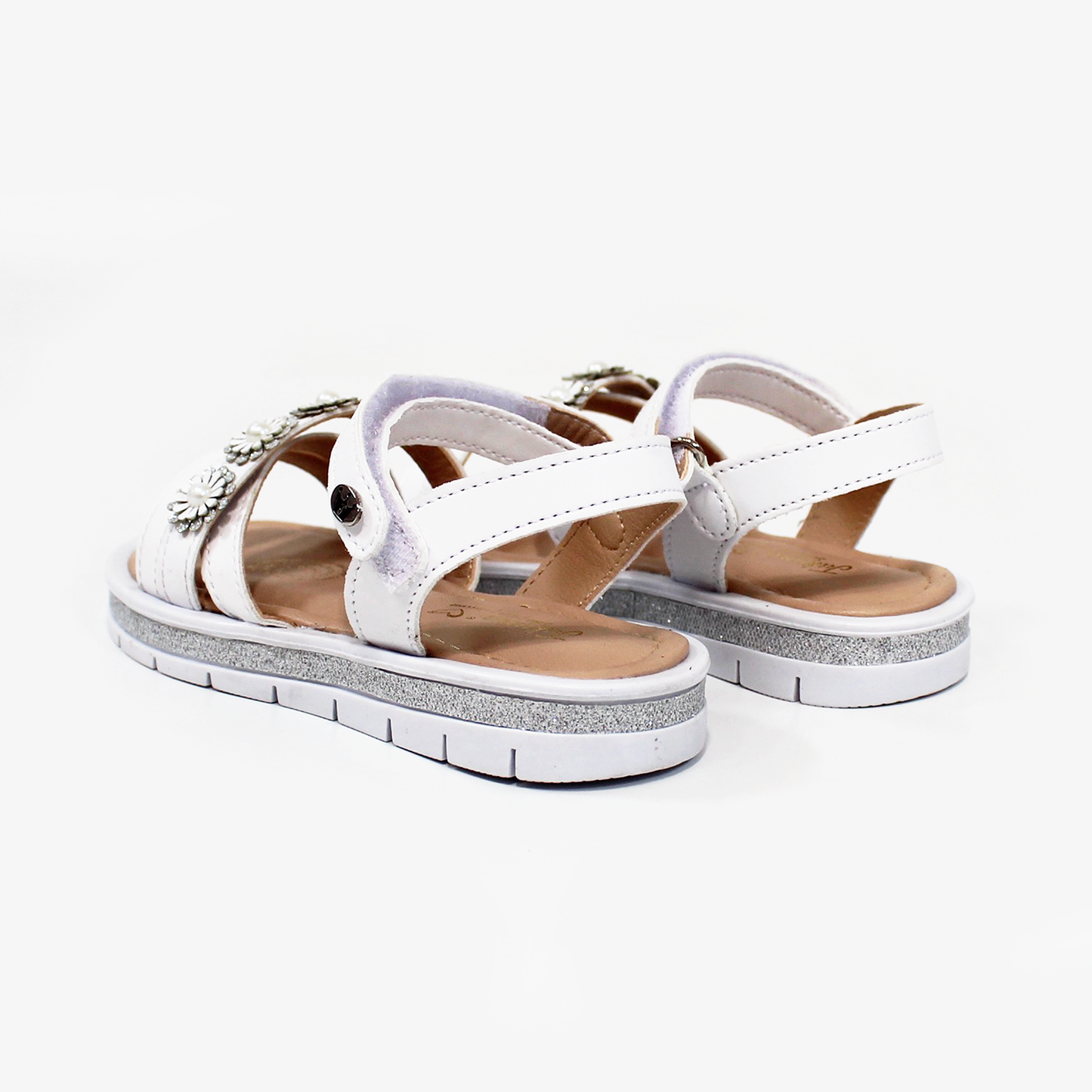 Sandalia de Niña con Flores Blanco con Velcro JAKUNA