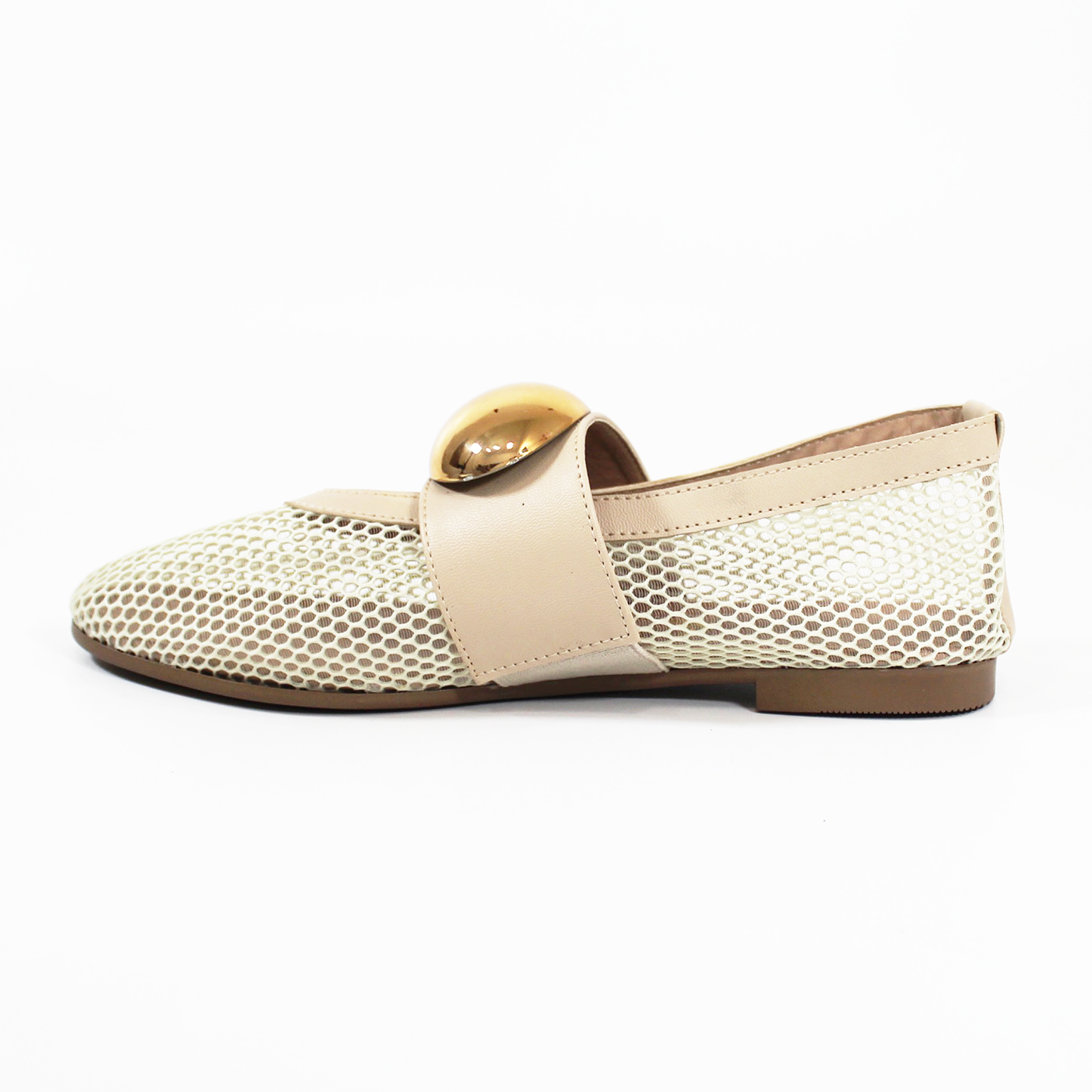 Flat de Malla Beige con Boton Dorado de Dama ZTA