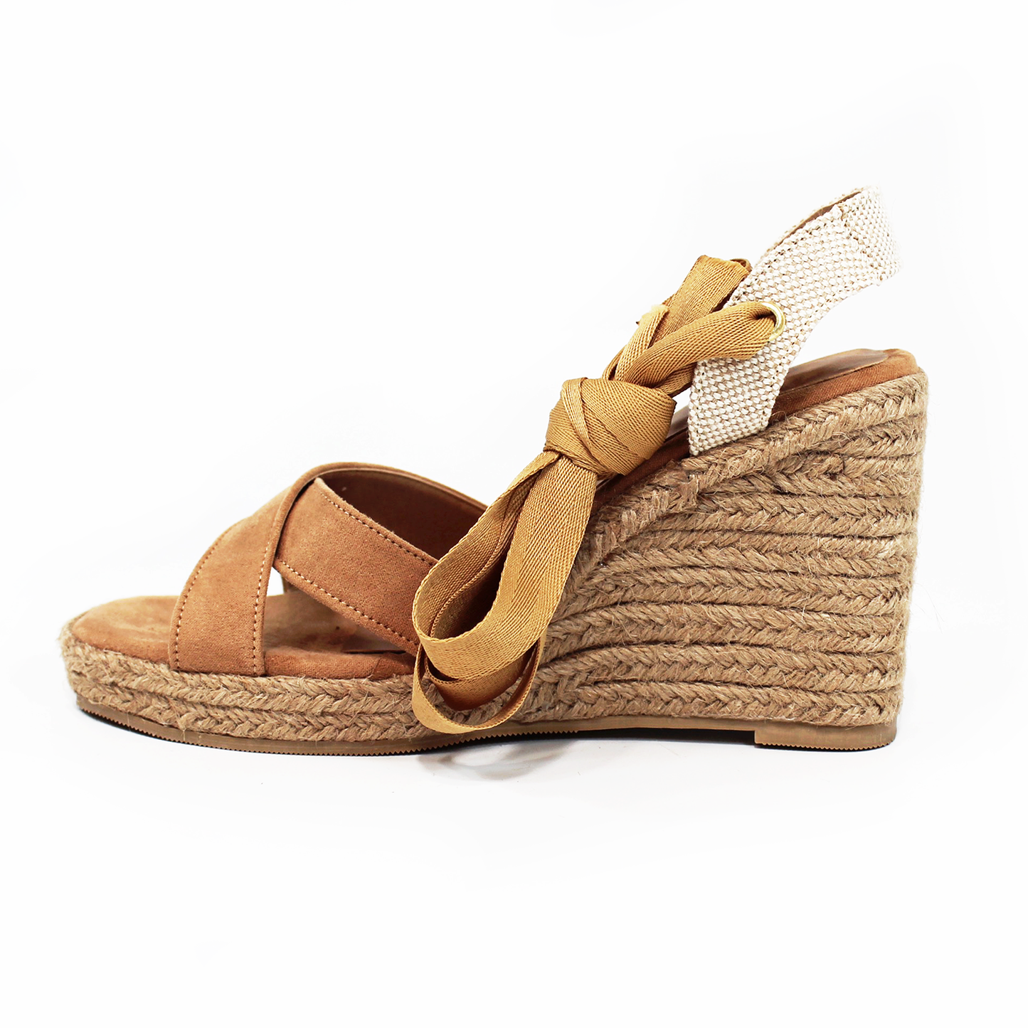 Alpargata de Plataforma Cuña con Lazos Camel Combinada FERELO
