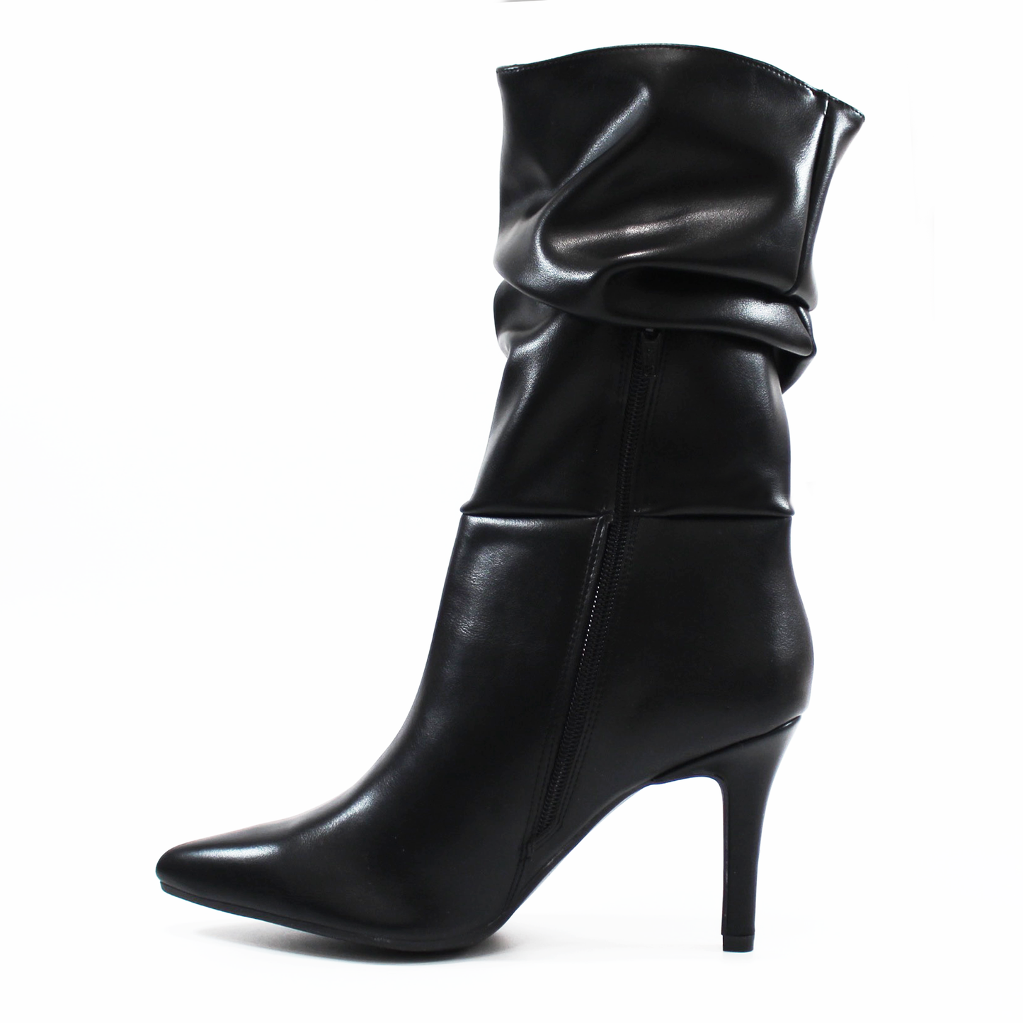 Bota Negra Plisada con Tacón de Aguja de Dama LADY PAULINA