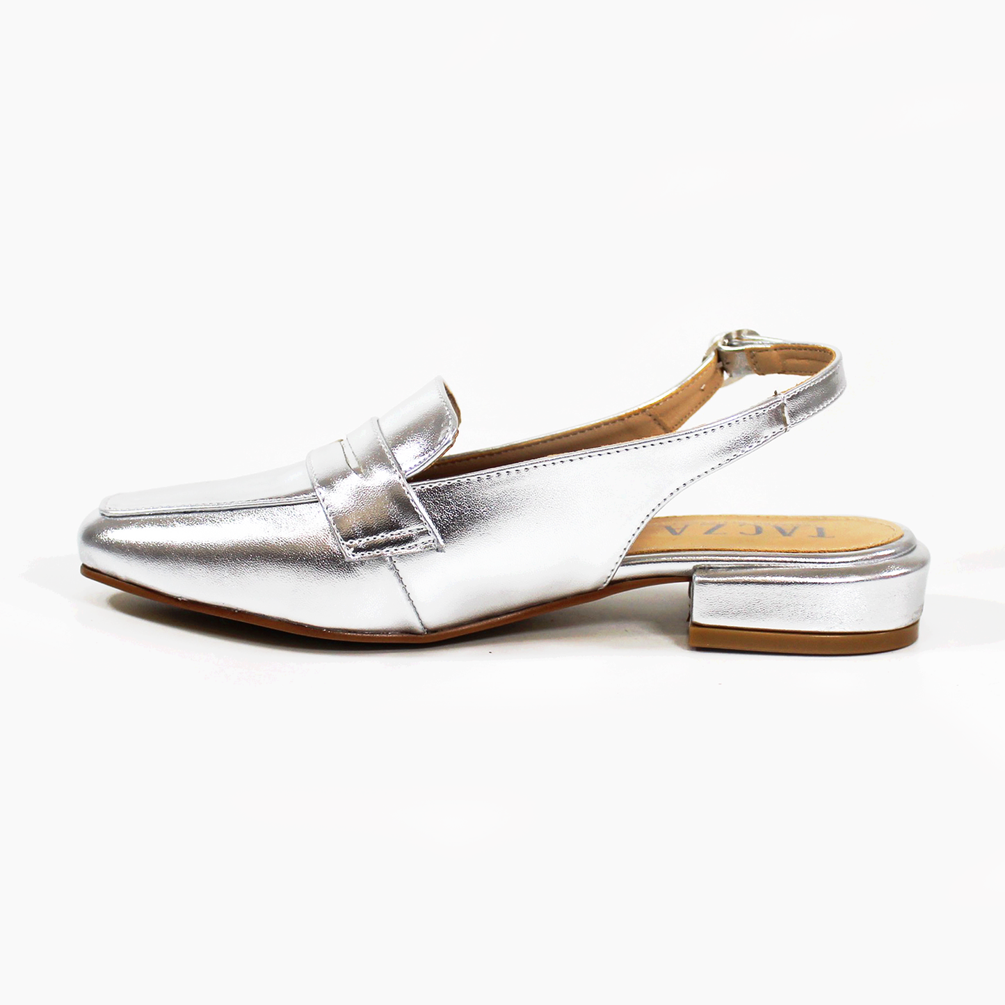 Mocasín Clásico Destalonado color Plata TACZA de Dama
