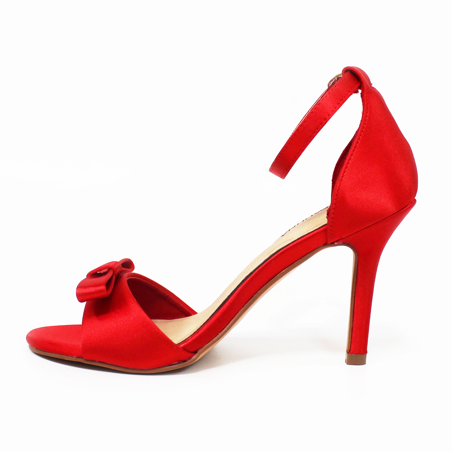 Sandalia de Fiesta Shantung Rojo con Moño Tacón Stiletto de Dama LADY PAULINA