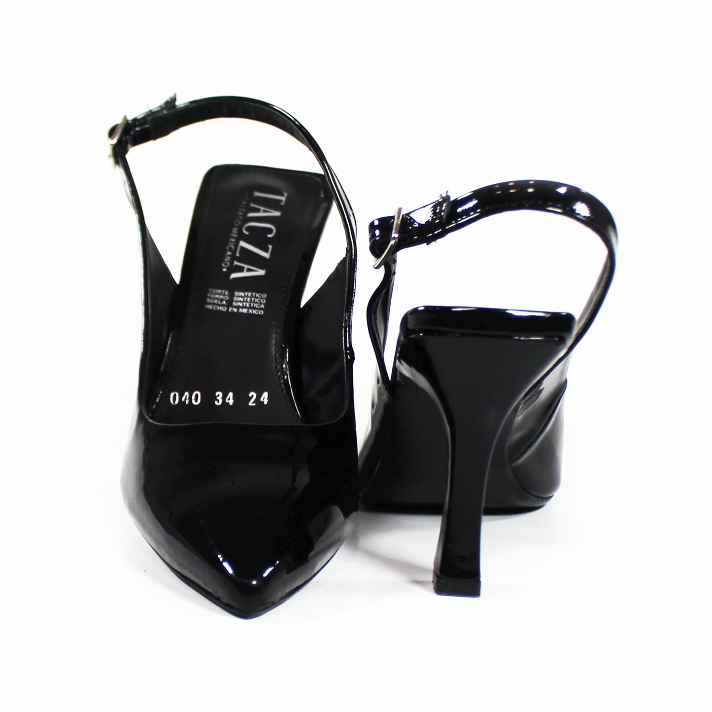 Zapatilla Slingback Puntal con tacón campana Destalonada Negro Charol de Dama TACZA