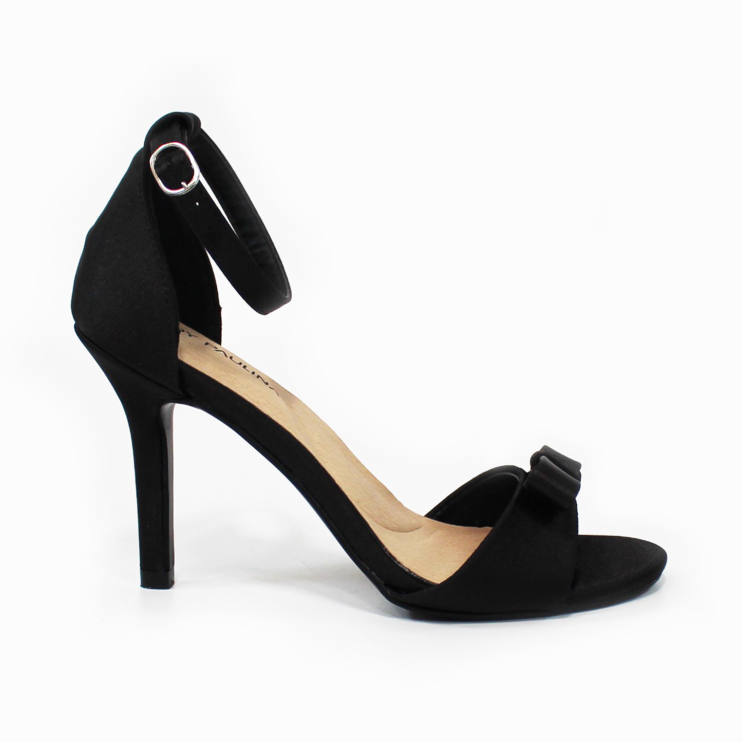 Sandalia de Fiesta Shantung Negro con Moño Tacón Stiletto de Dama LADY PAULINA