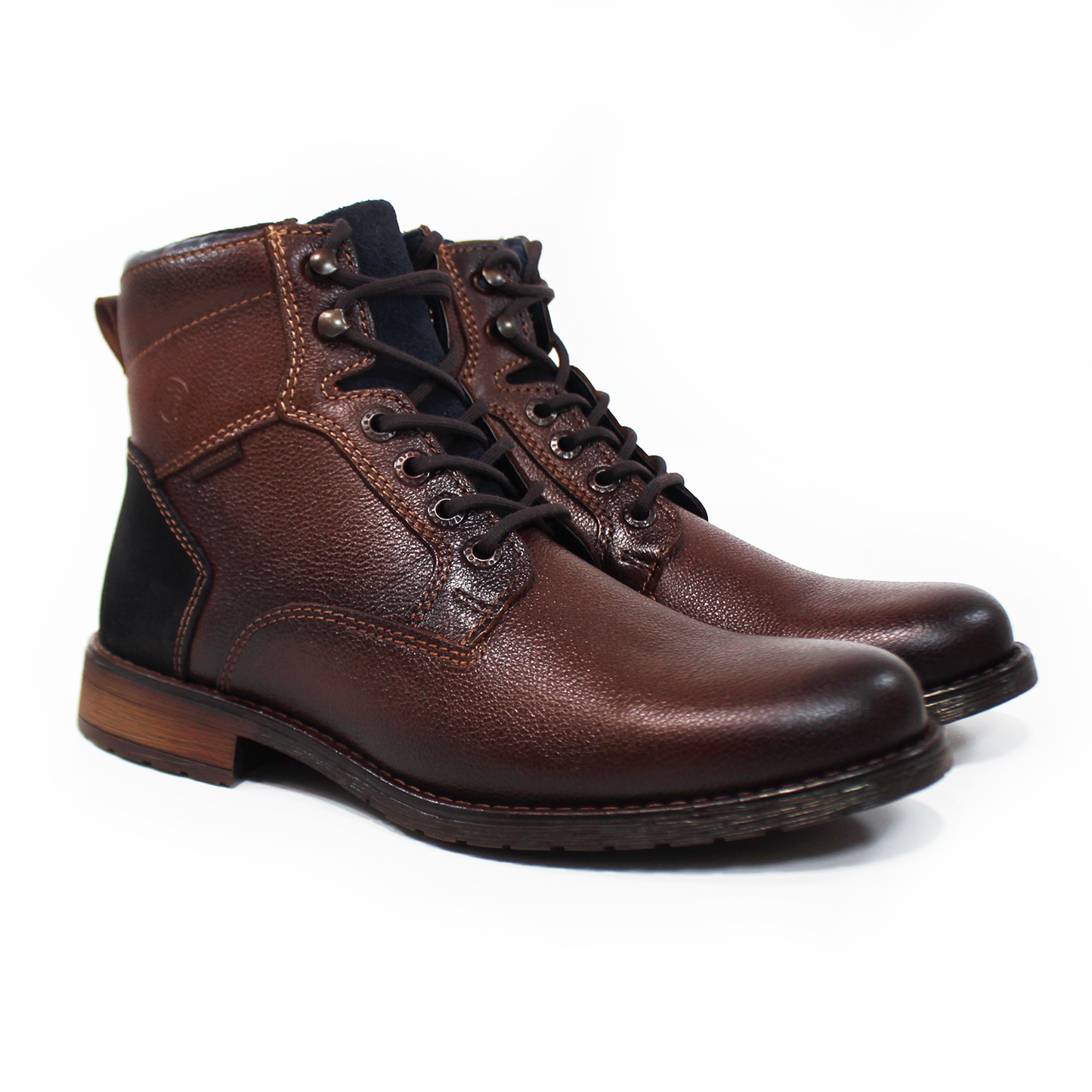 Bota de Piel Casual Café de Cintas con Parche Marino en Talón Caballero VERDE TABACO