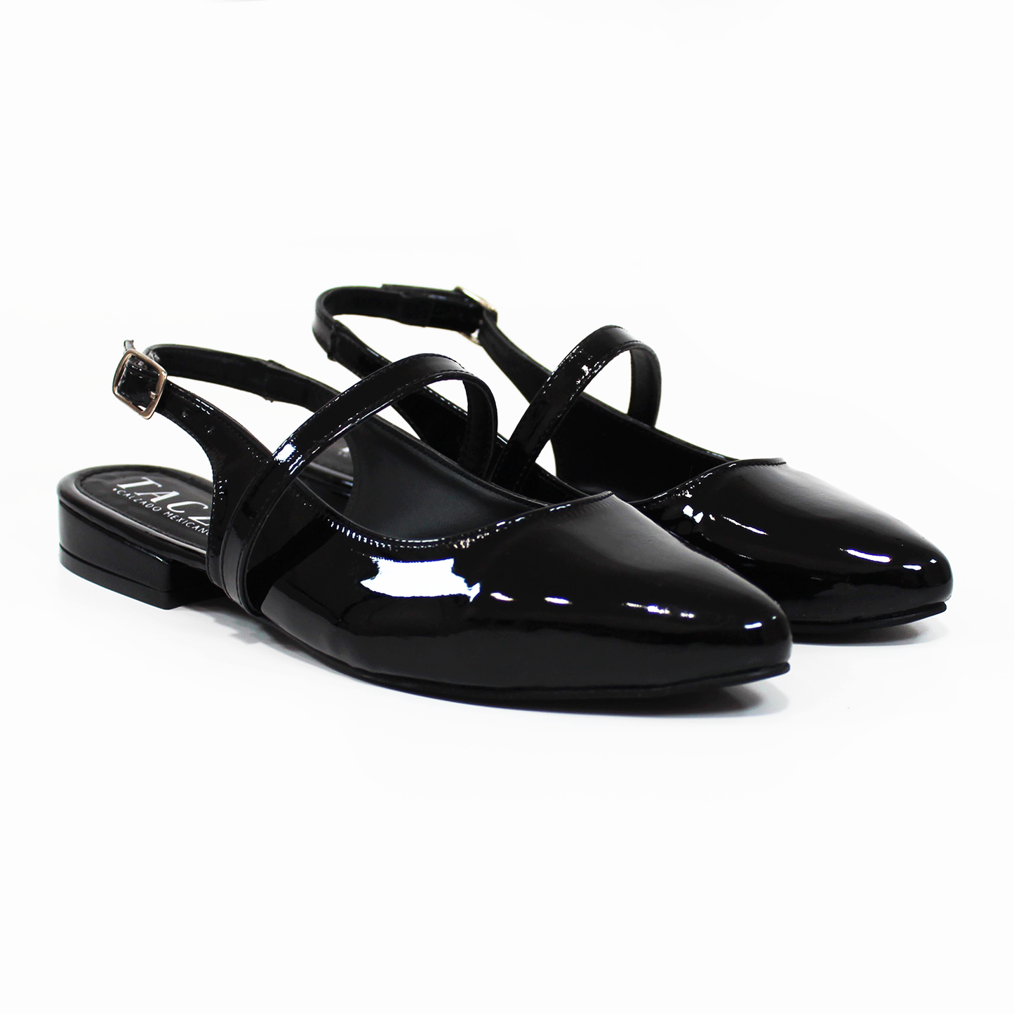 Flat Slingback Destalonada Negro Charol TACZA