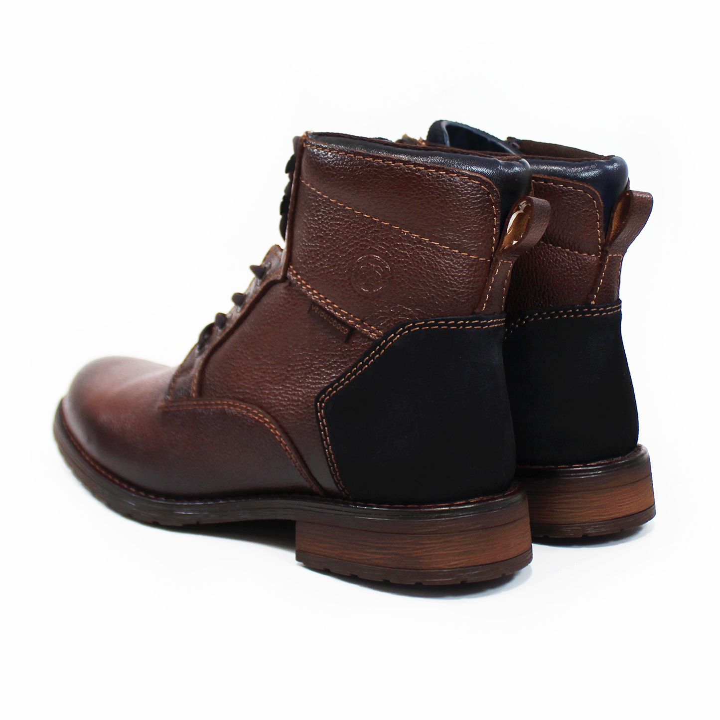 Bota de Piel Casual Café de Cintas con Parche Marino en Talón Caballero VERDE TABACO