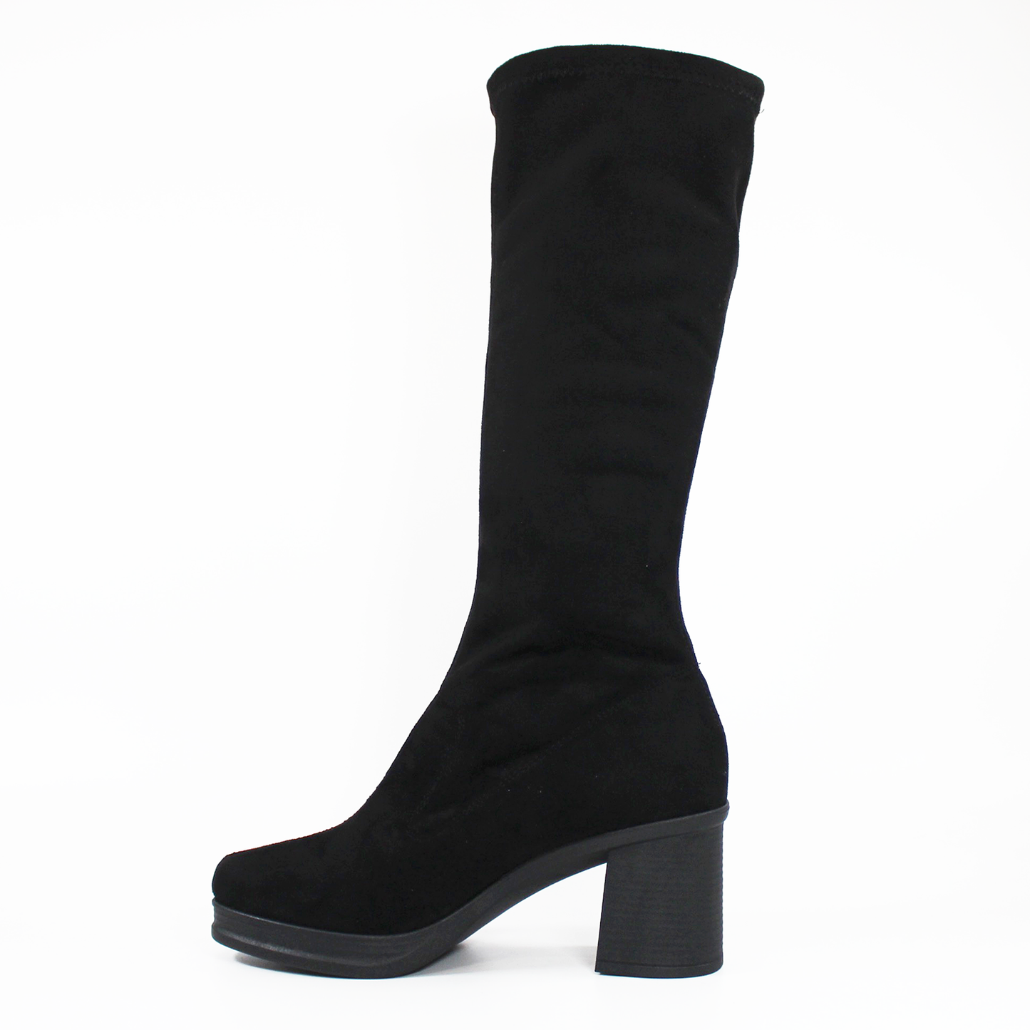 Bota de Gamuza Negro con Tacón y punta Cuadrada de Dama TACZA