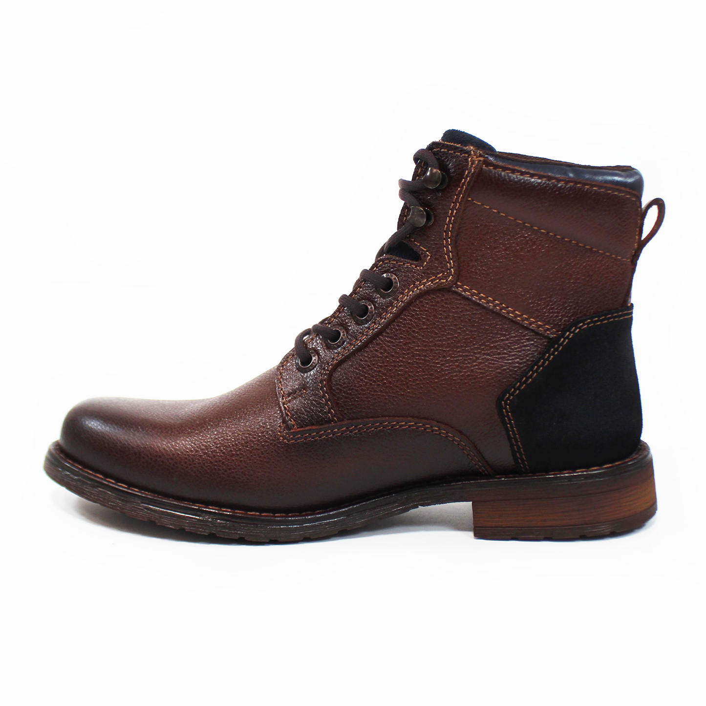 Bota de Piel Casual Café de Cintas con Parche Marino en Talón Caballero VERDE TABACO