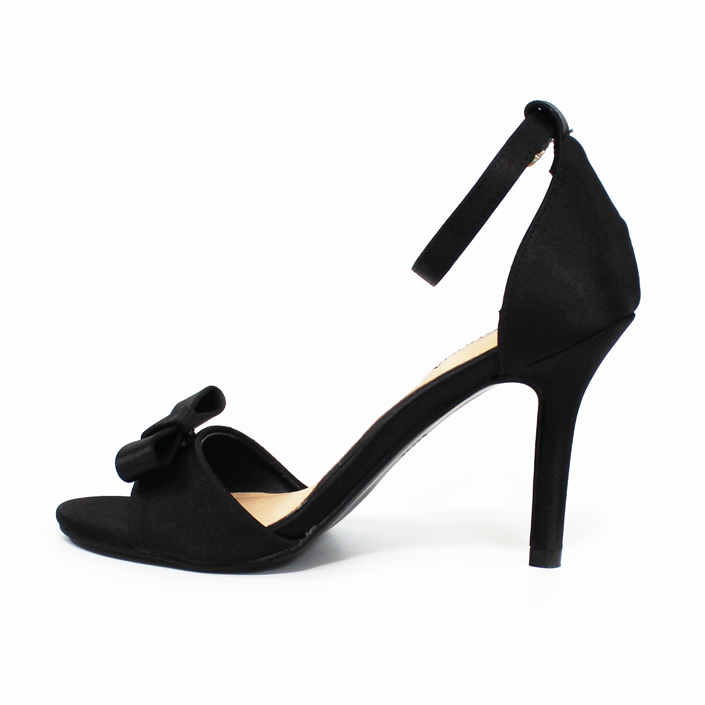 Sandalia de Fiesta Shantung Negro con Moño Tacón Stiletto de Dama LADY PAULINA