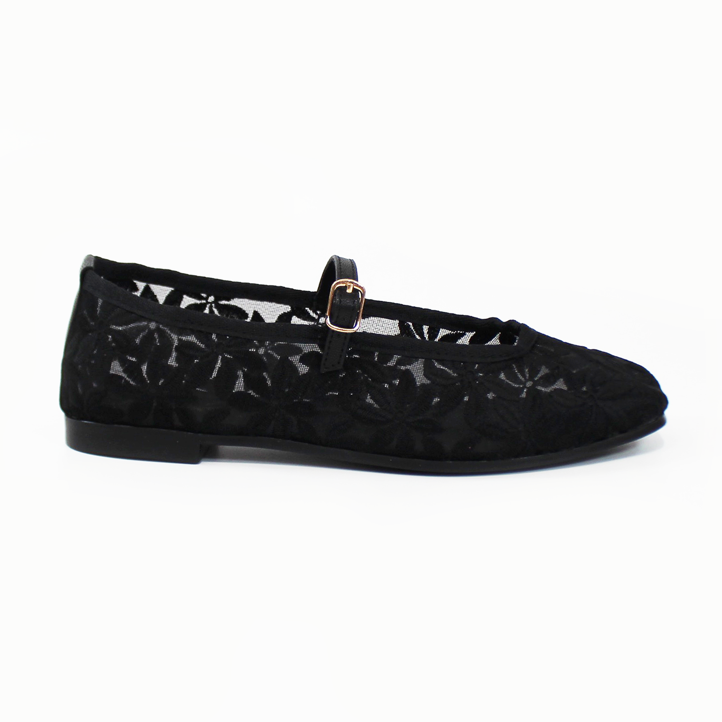 Flat Mary Jane de Encaje Negro de Dama