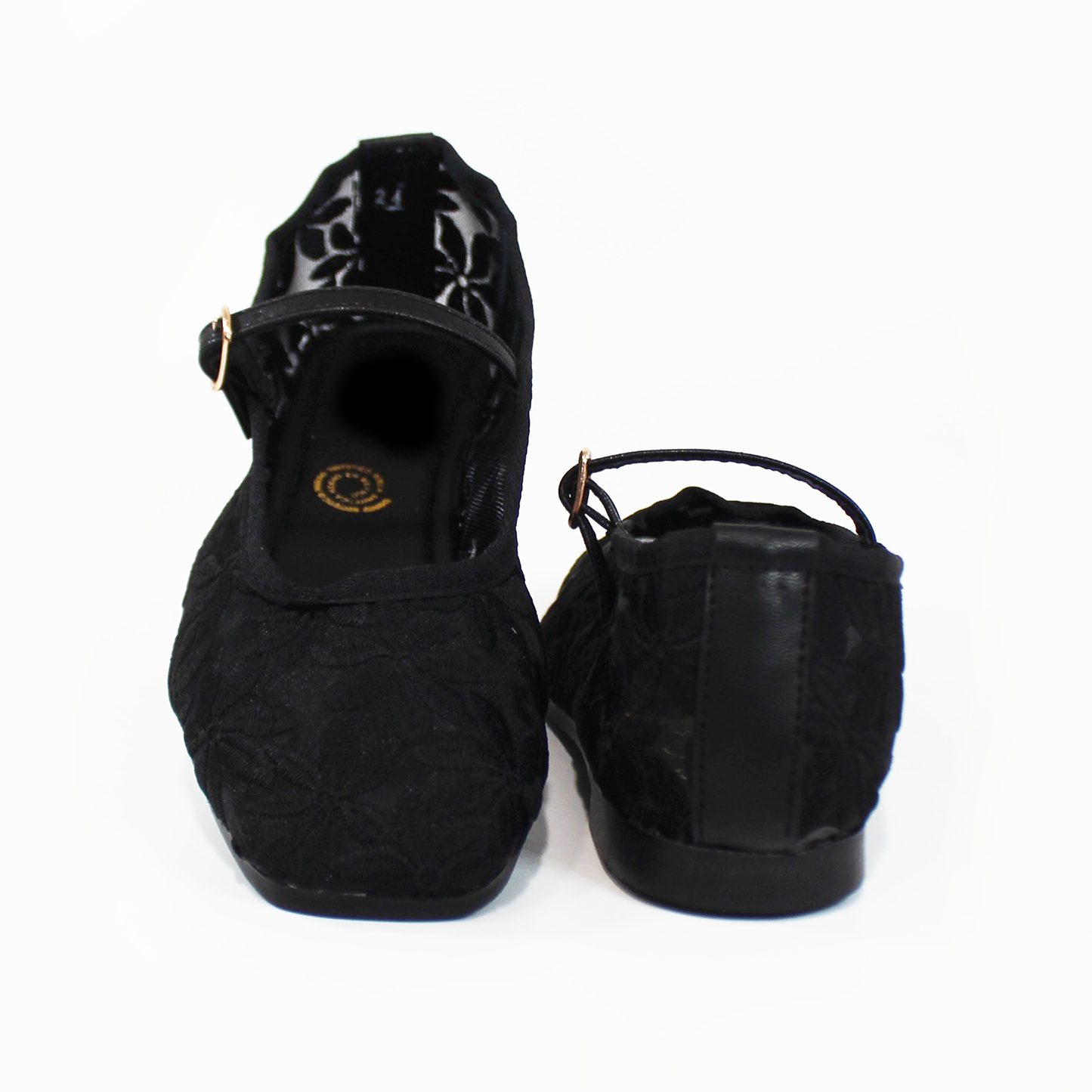 Flat Mary Jane de Encaje Negro de Dama