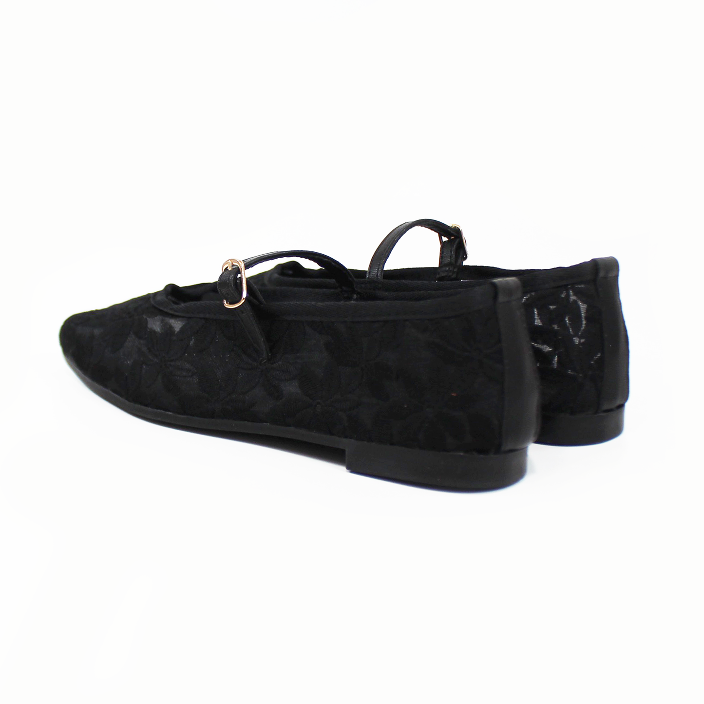 Flat Mary Jane de Encaje Negro de Dama