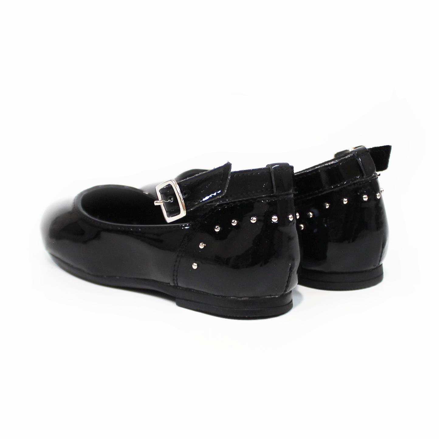 Balerina de Niña Negro Charol con Pulsera y Perlitas Plata en Talón JAKUNA