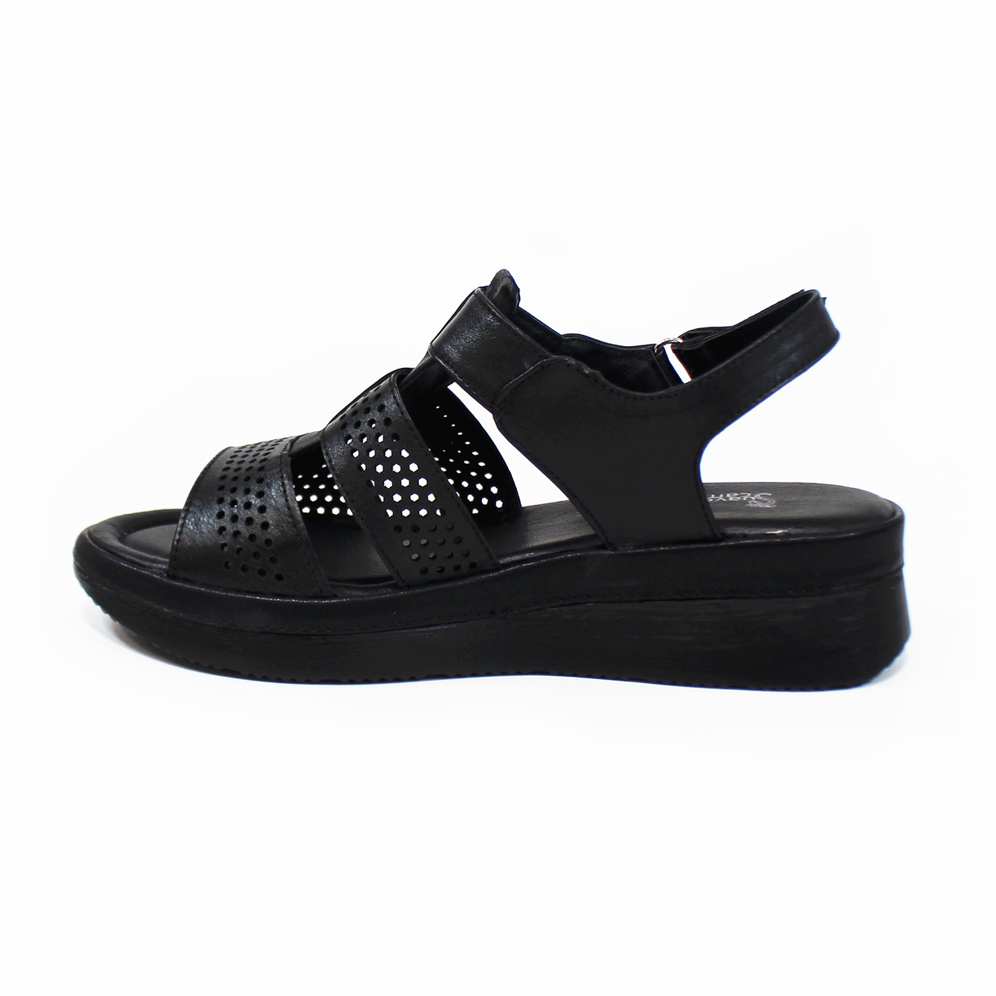 Sandalia Confort de Piel Negro con Velcro de Dama SUAVE CAMINAR