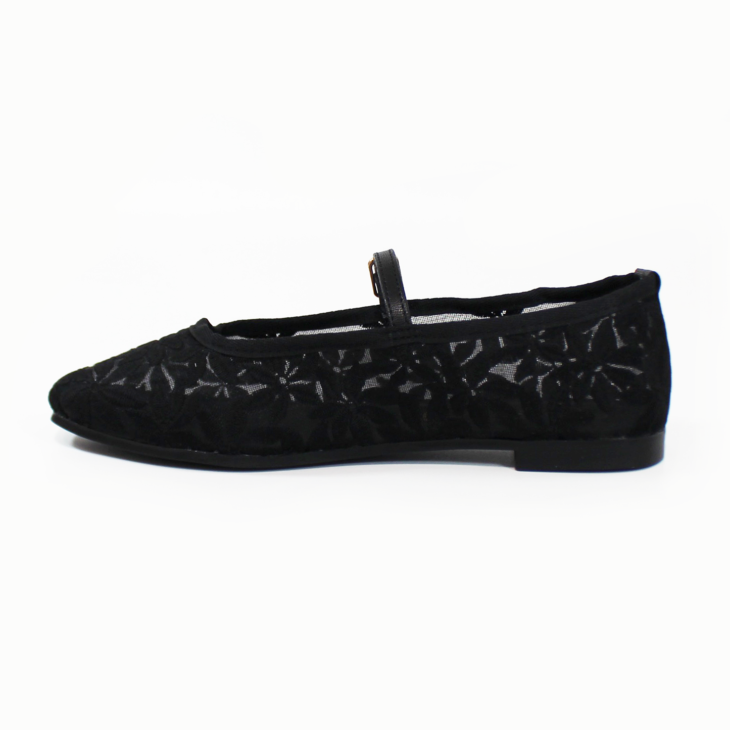 Flat Mary Jane de Encaje Negro de Dama