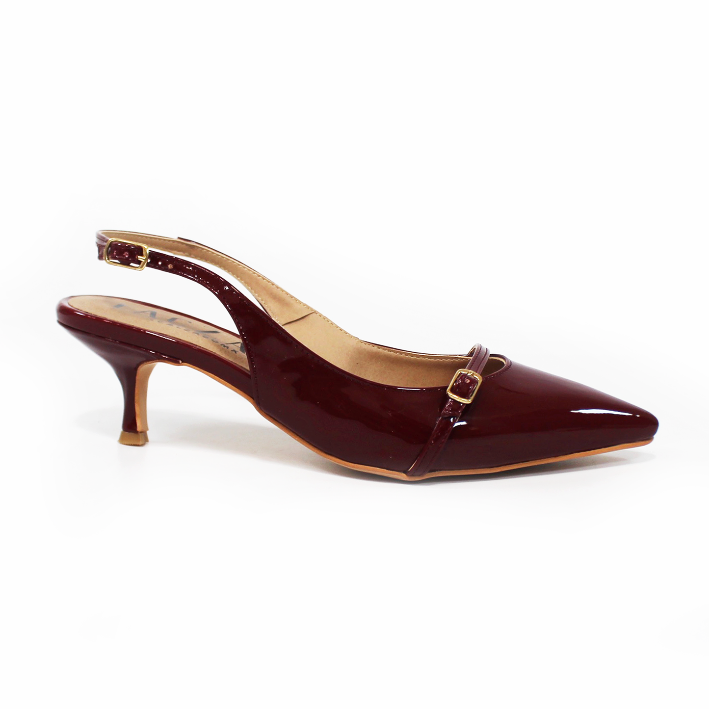 Zapatilla Kitten Vino Charol Slingback de Dama TACZA