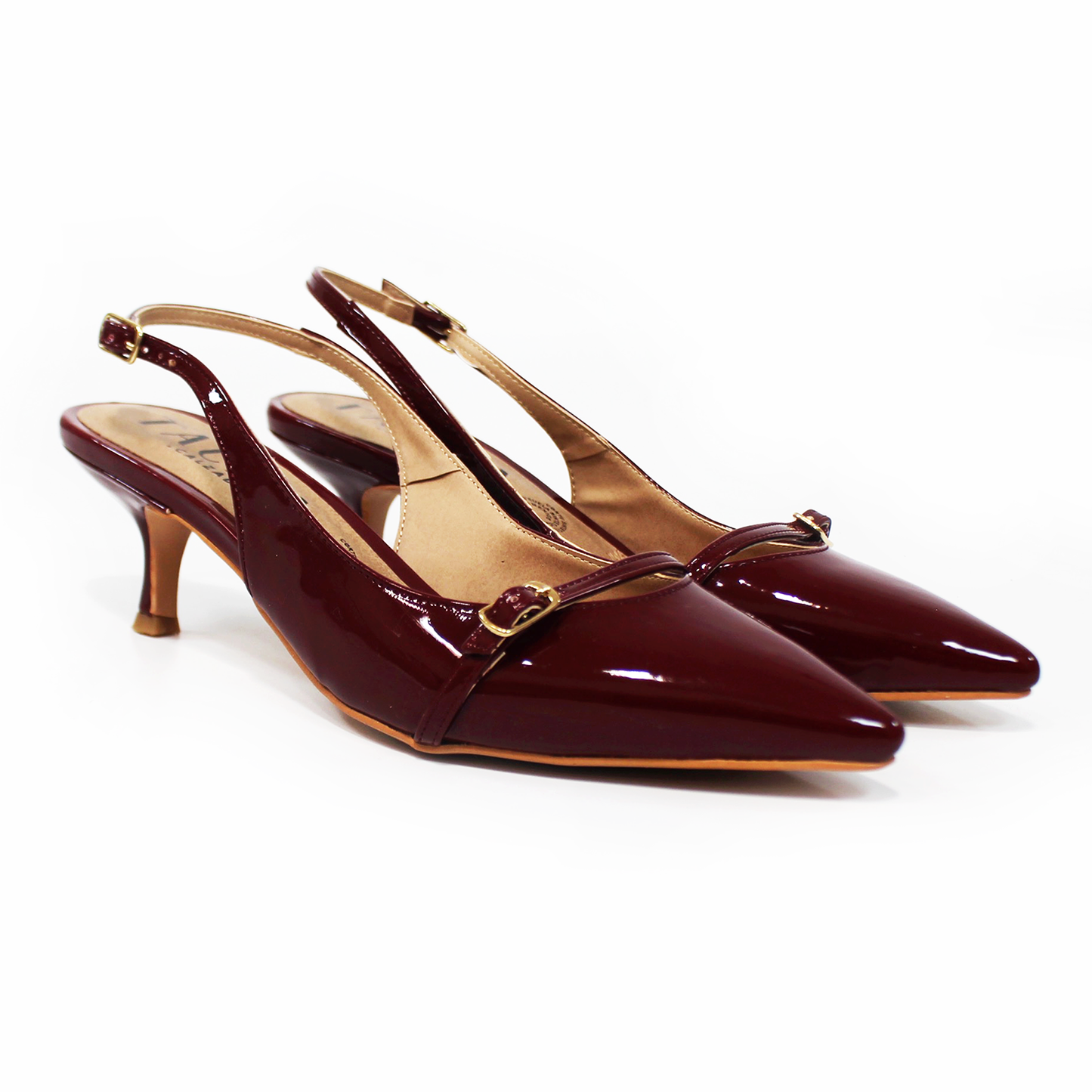 Zapatilla Kitten Vino Charol Slingback de Dama TACZA