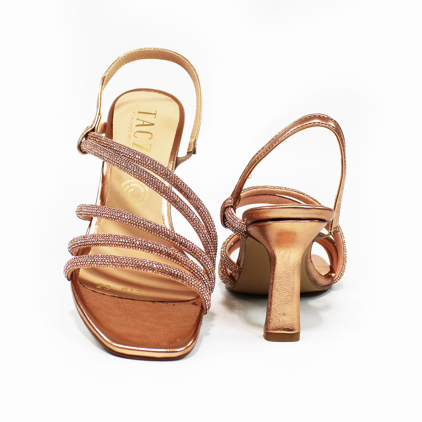 Sandalia de Fiesta Oro Rosado con Tiras de Brillos TACZA