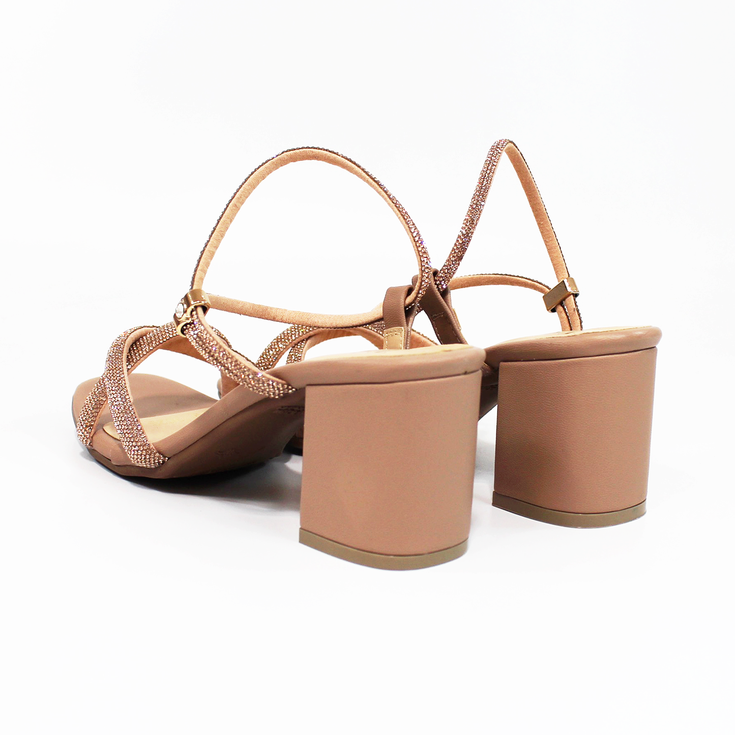 Zapatilla de Fiesta Destalonada y Abierta de Mica con Brillos Oro Rosado y Tacón Campana TACZA