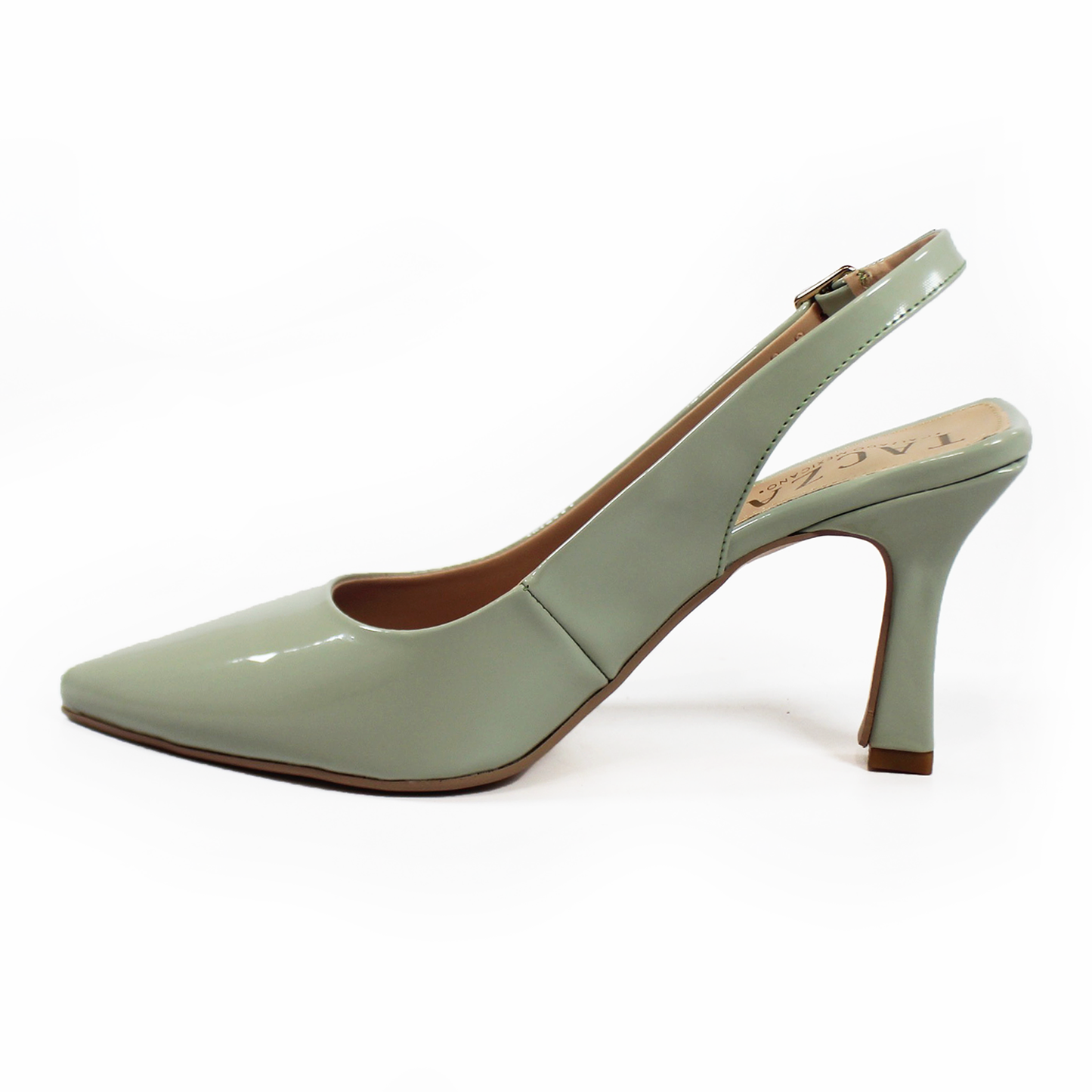 Zapatilla Slingback Puntal con tacón campana Destalonada Verde Matcha Charol de Dama TACZA