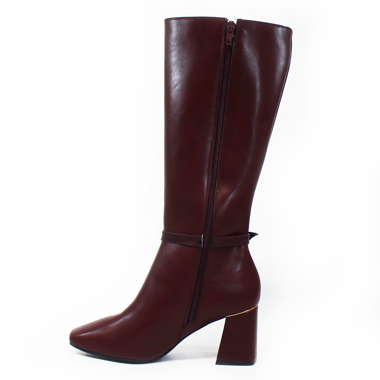 Bota Alta de Vestir Vino con Cinto y Hebilla en Tubo y Cierre lateral LADY PAULINA