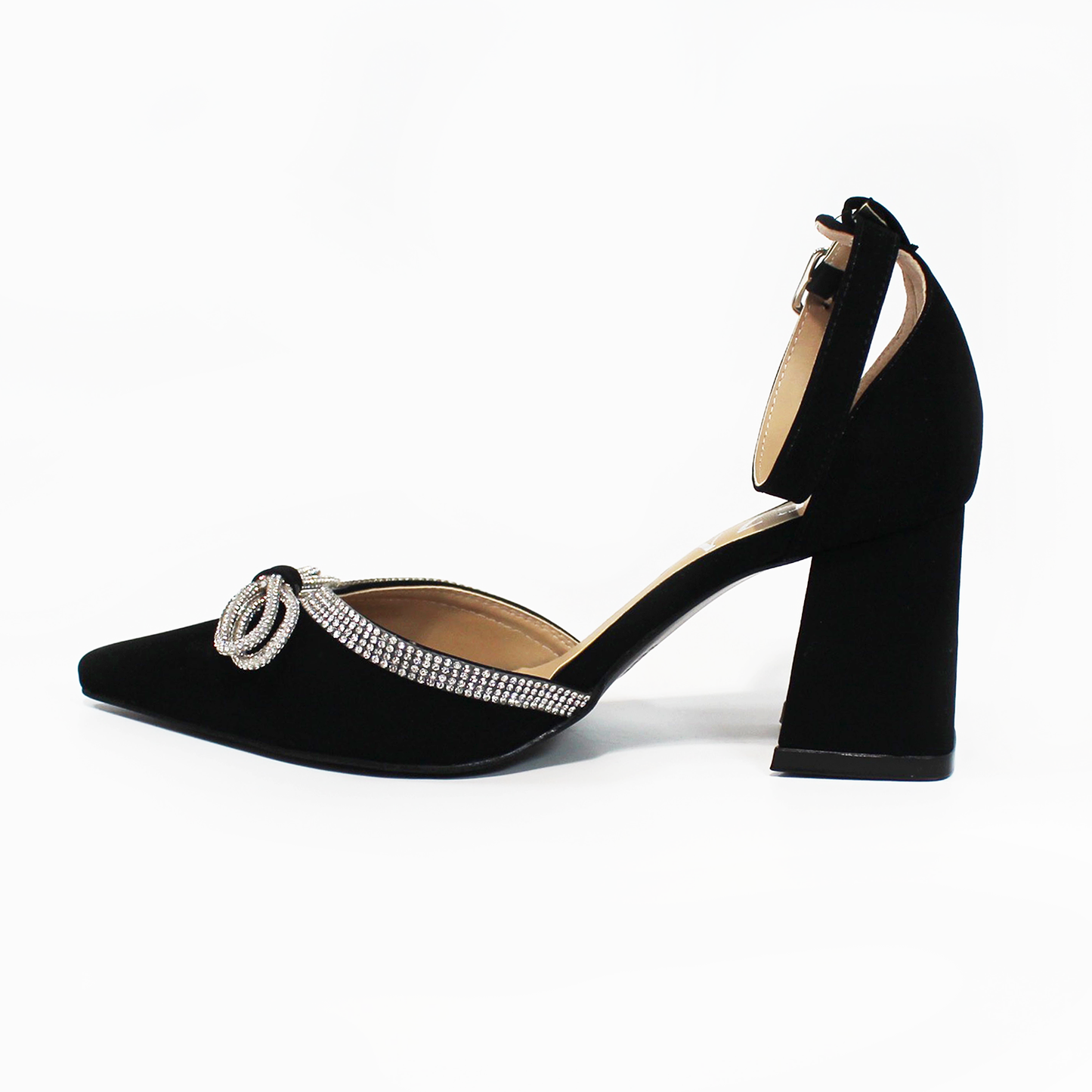 Zapatilla Fiesta Negro Ante con Moño de Brillos TACZA