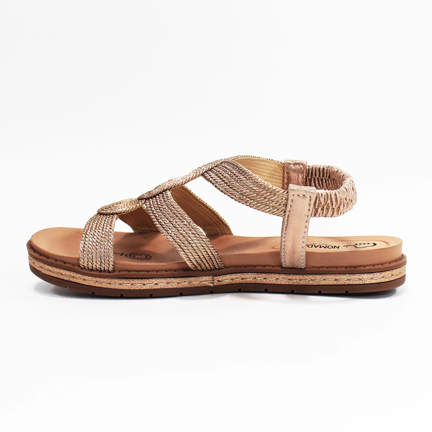 Sandalia de Piso con Tejido y Elástico Bronce de Dama NOMADAS