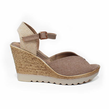 Alpargata Boca de Pez con Plataforma Cuña y Pulsera color Natural de Dama TACZA
