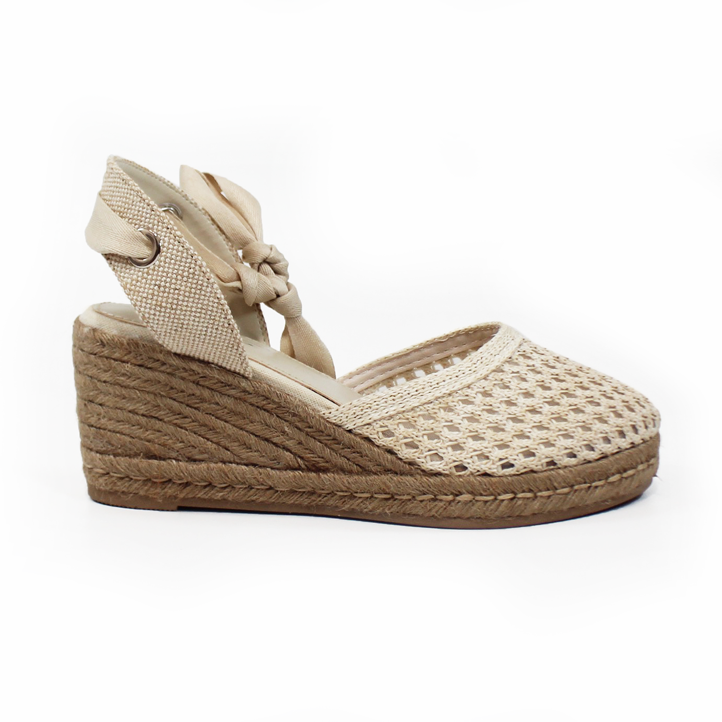 Alpargata Crochet Beige de Lazos y Cuña Media de Dama SENTIES