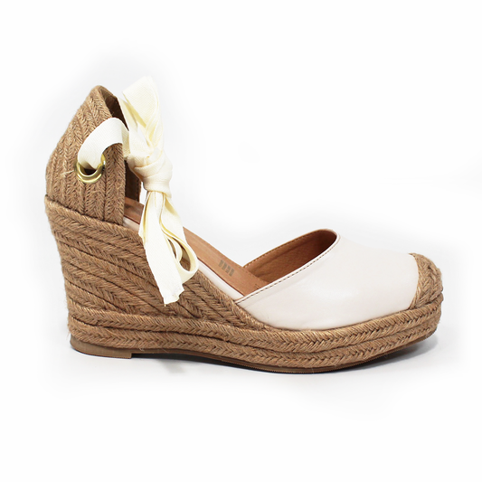 Alpargata Clásica de Plataforma Cuña con Lazos color Late y Punta con Yute de Dama TACZA