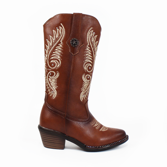 Bota Vaquera de Niña Camel con Bordado y Brillos WILDCAT