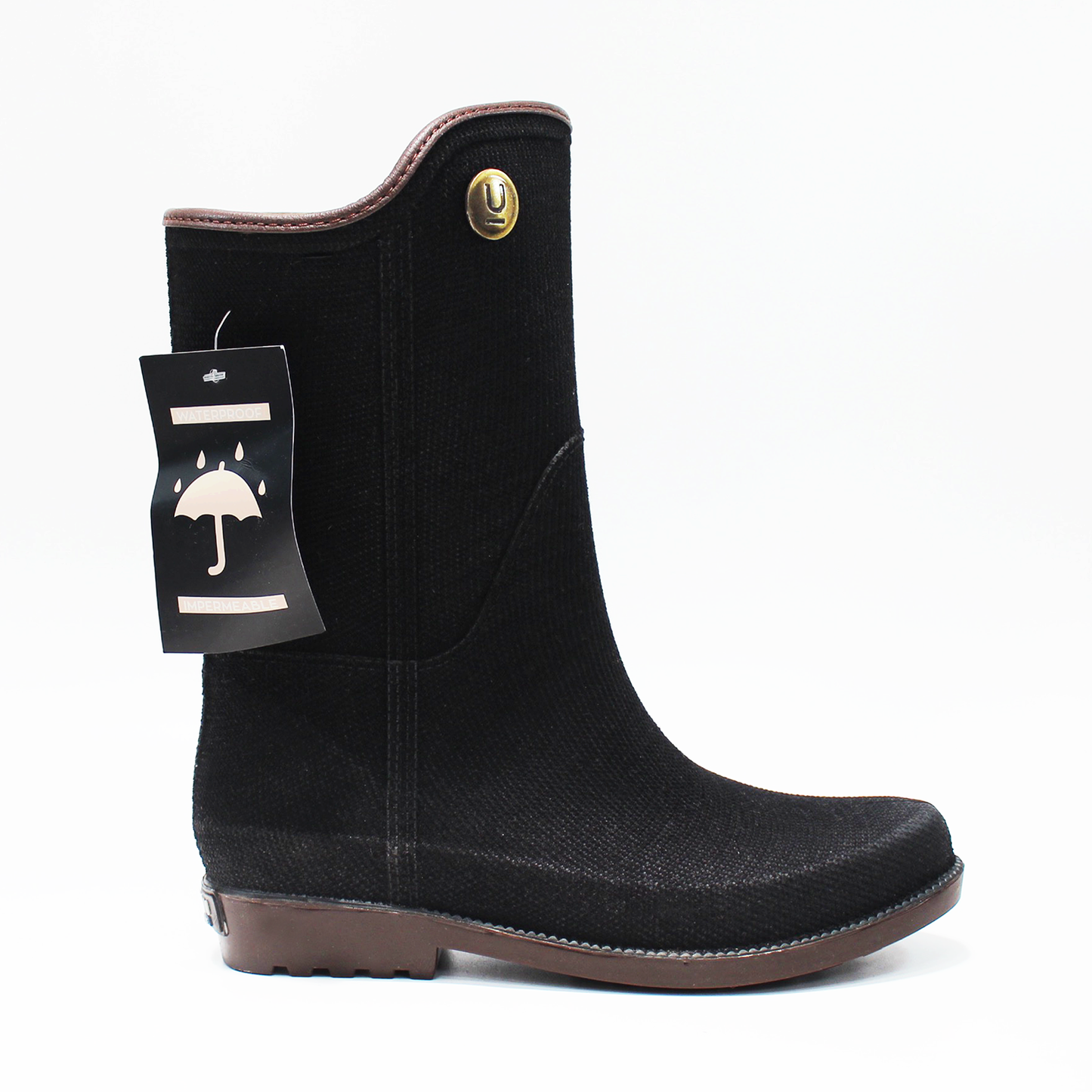 Bota de Lluvia Negro Textil de Dama ULAN