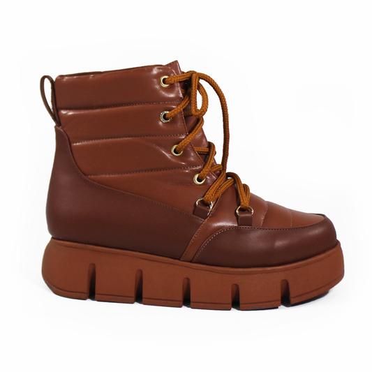 Botín Acolchado de Cintas Casual de Plataforma color Tan SUAVE CAMINAR