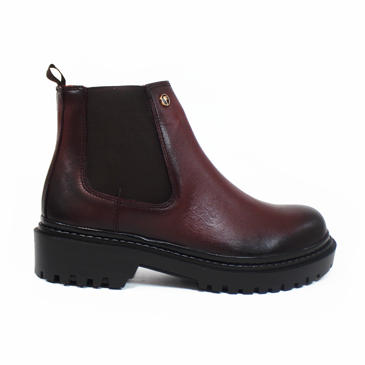 Botin Chelsea Vino de Piel con suela Track de Dama VERDE TABACO