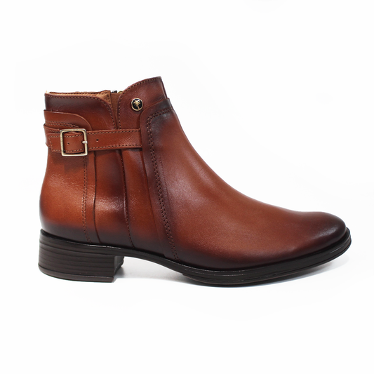 Botin de Piel Miel con Detalle de Hebilla y Cierre lateral de Dama VERDE TABACO