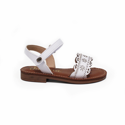 Sandalia Blanca de Niña con Flores y Pulsera Velcro JAKUNA