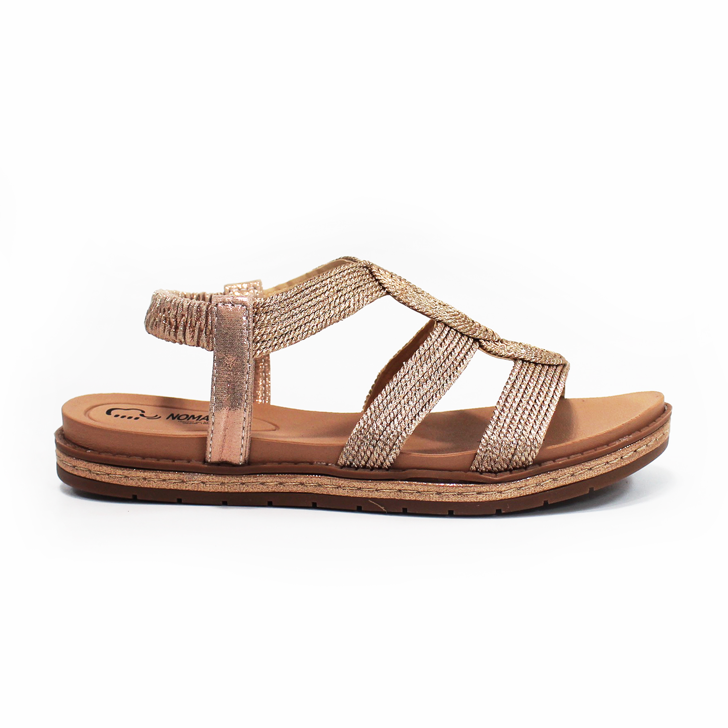 Sandalia de Piso con Tejido y Elástico Bronce de Dama NOMADAS