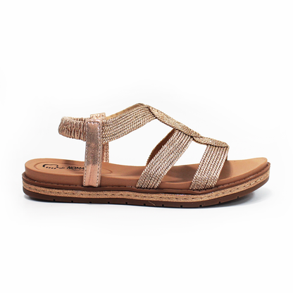 Sandalia de Piso con Tejido y Elástico Bronce de Dama NOMADAS