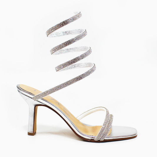 Sandalia de Fiesta con Espiral Plata con Brillos TACZA