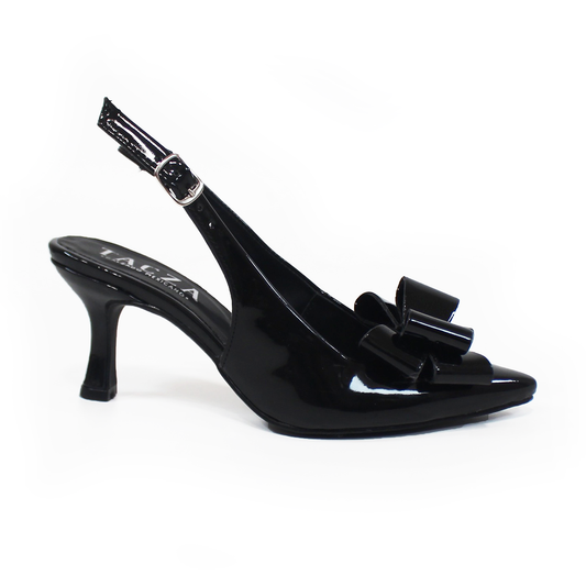 Zapatilla Puntal con Moño Slingback Negro Charol TACZA
