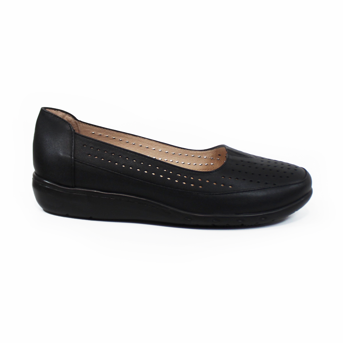Zapato Confort de Piel Perforado Negro de Dama SUAVE CAMINAR