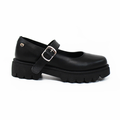 Zapato Escolar de Piel Chunky de Niña con Hebilla Negro JAKUNA