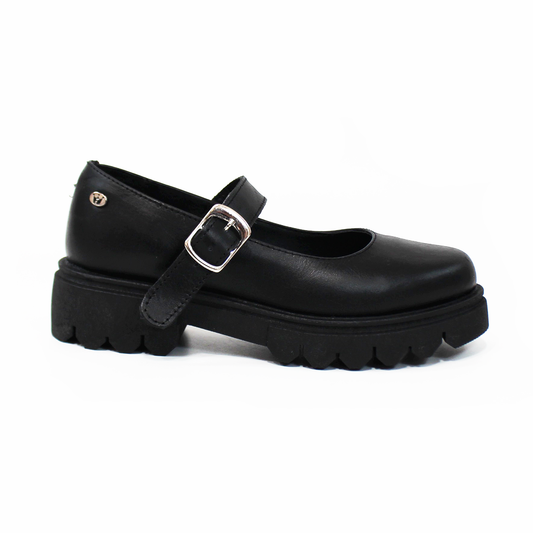 Zapato Escolar de Piel Chunky de Niña con Hebilla Negro JAKUNA