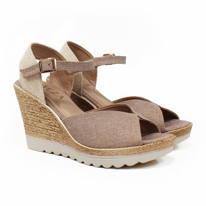 Alpargata Boca de Pez con Plataforma Cuña y Pulsera color Natural de Dama TACZA